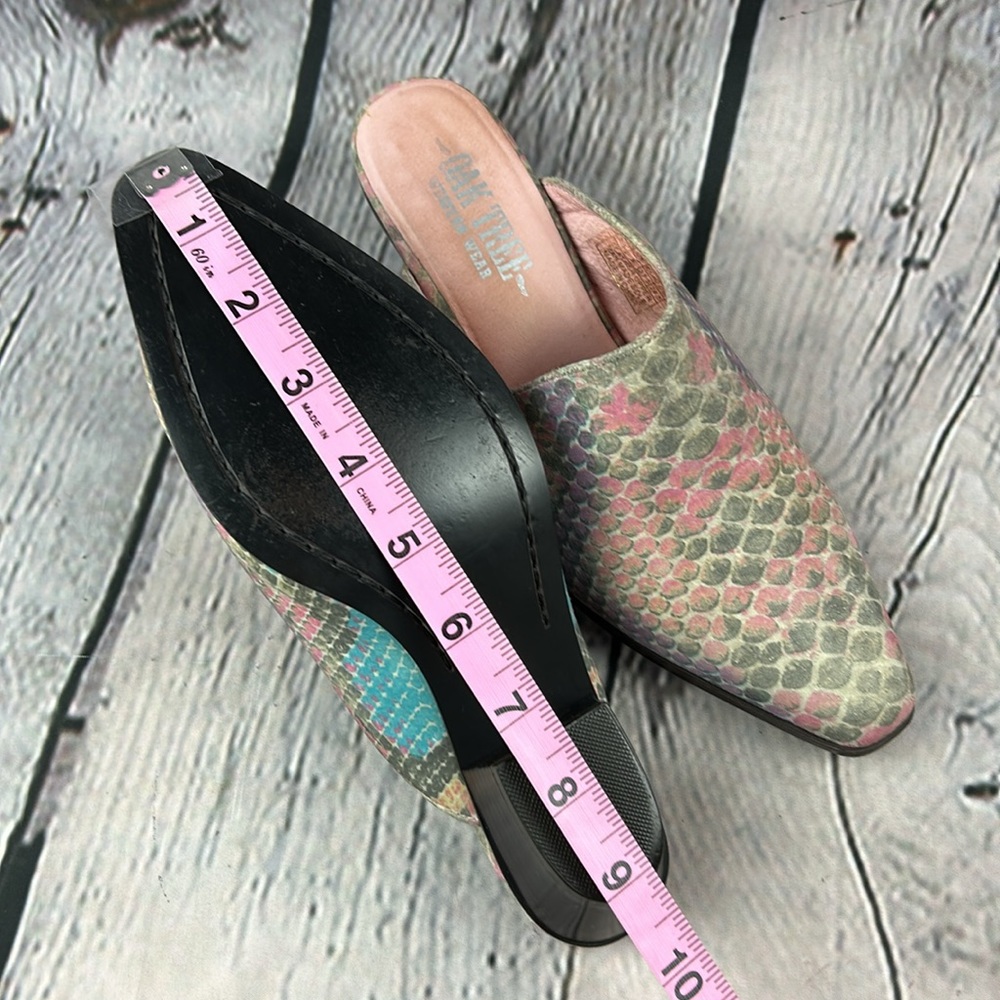 OAK TREE WESTERN WEAR Muti Color Snakeskin Print Leather Low Heel Mules - Picture 9 of 17
